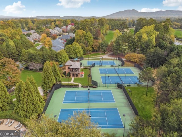 view of sport court featuring a mountain view