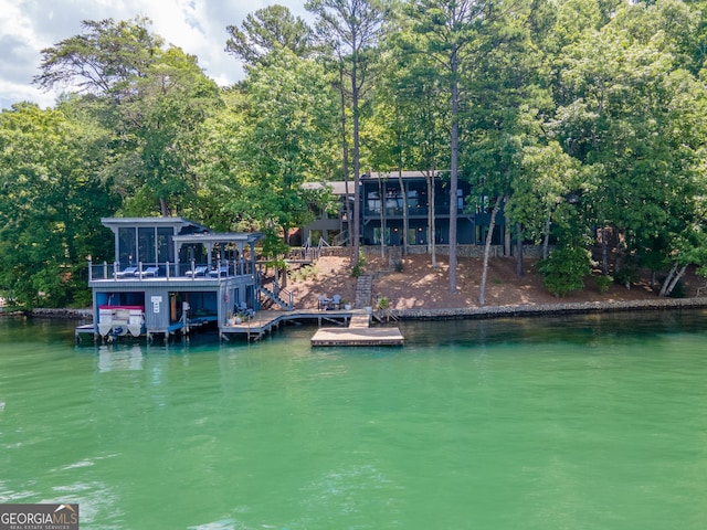 view of dock featuring a water view