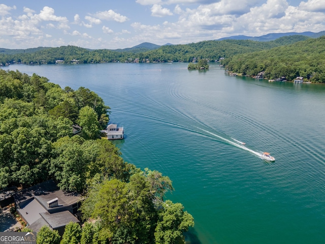 aerial view with a water and mountain view