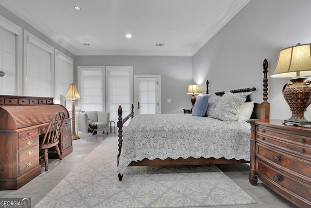 bedroom with crown molding