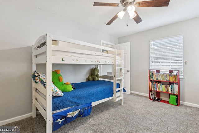 bedroom with carpet flooring and ceiling fan