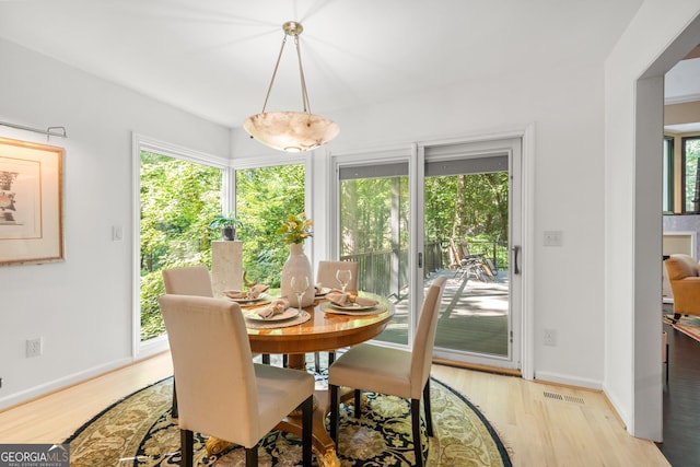 dining area with light hardwood / wood-style floors