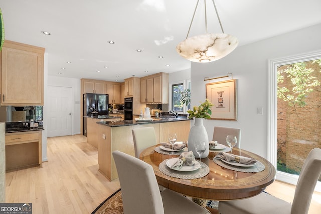 dining room featuring light hardwood / wood-style floors and sink