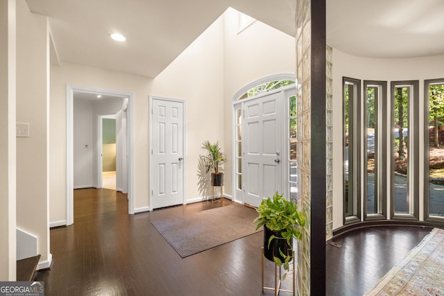 entrance foyer with dark hardwood / wood-style floors