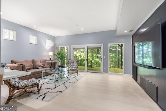 living room featuring light hardwood / wood-style flooring