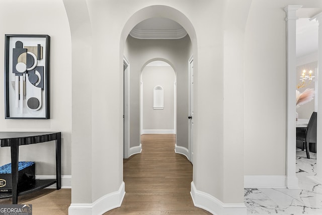 corridor with crown molding