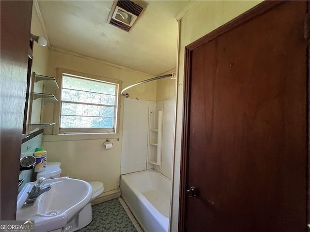 full bathroom with toilet, bathing tub / shower combination, and sink