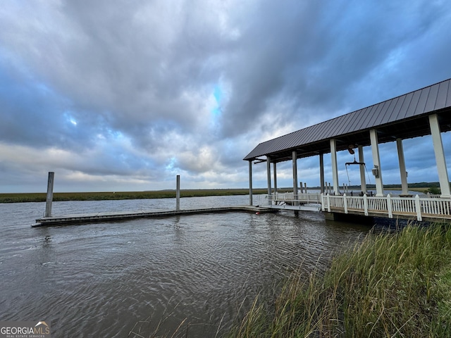 dock area with a water view