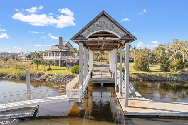 view of dock featuring a water view