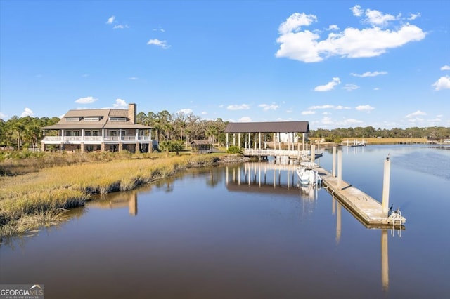 view of dock featuring a water view