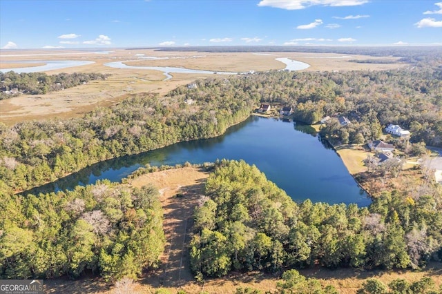 aerial view with a water view