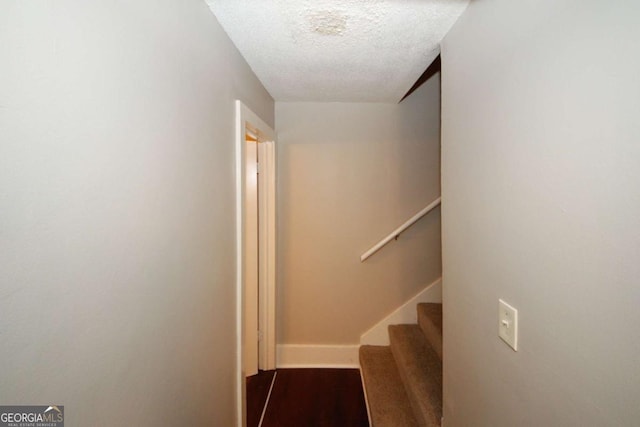 stairway with a textured ceiling