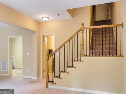 staircase with carpet floors