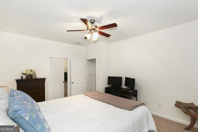 bedroom with carpet flooring and ceiling fan