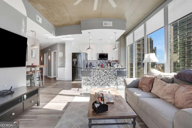 living room featuring light hardwood / wood-style floors