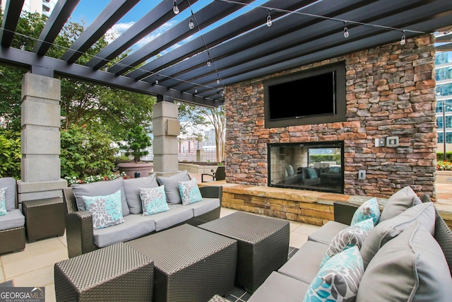 view of patio / terrace featuring an outdoor living space and a pergola