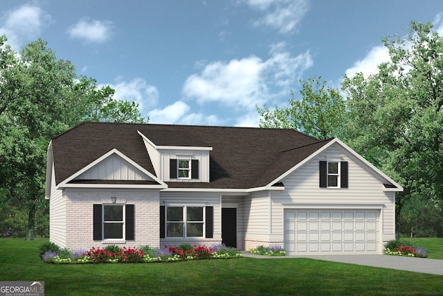 view of front of home with a garage and a front lawn