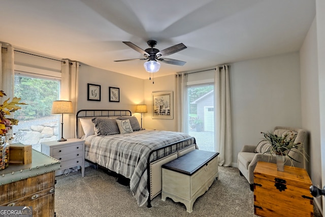 bedroom with carpet flooring and ceiling fan