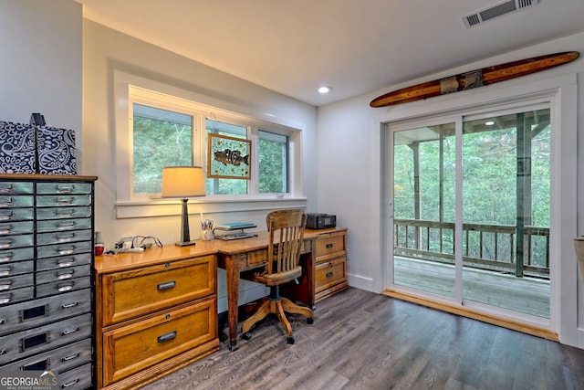 office area featuring dark hardwood / wood-style flooring and plenty of natural light