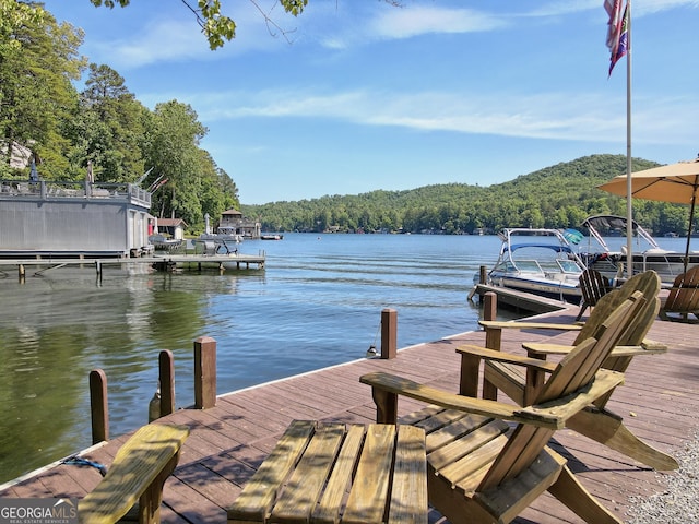 view of dock with a water view