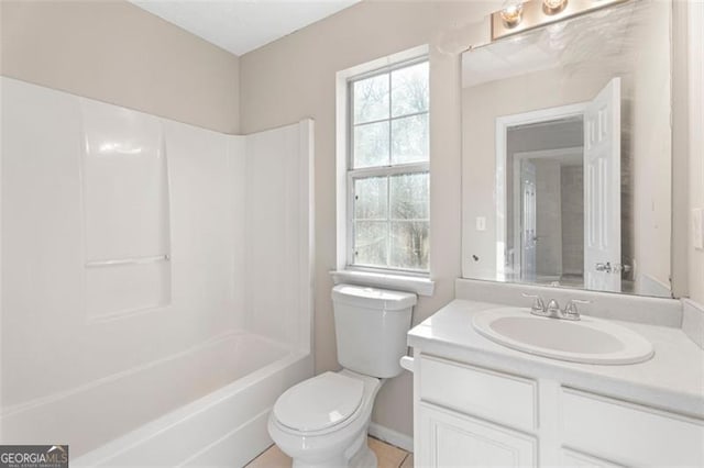 full bathroom featuring vanity, toilet, and bathtub / shower combination