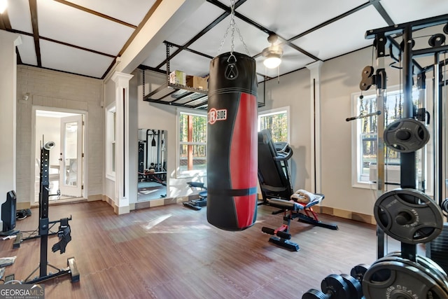 gym with brick wall