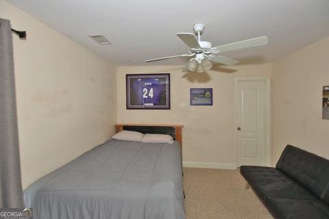 bedroom featuring carpet flooring and ceiling fan