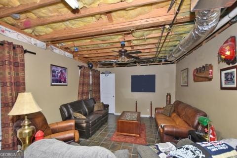 living room featuring ceiling fan