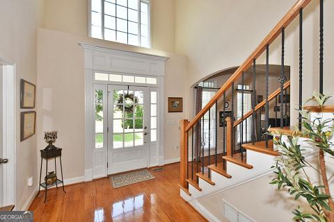 foyer featuring a high ceiling and wood-type flooring