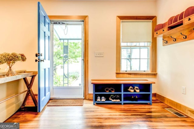 entryway with hardwood / wood-style flooring