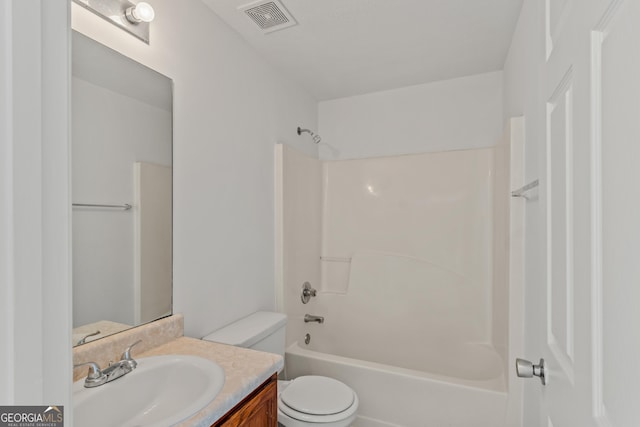 full bathroom with vanity, toilet, and bathing tub / shower combination