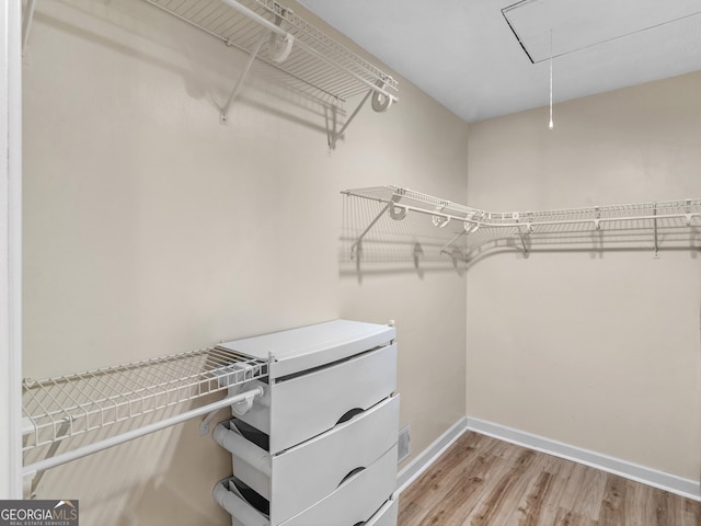 walk in closet featuring light hardwood / wood-style flooring