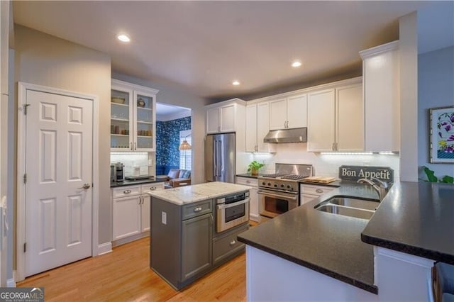 kitchen featuring white cabinetry, sink, a kitchen island, and premium appliances