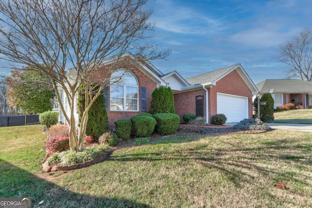 ranch-style house with a garage and a front yard