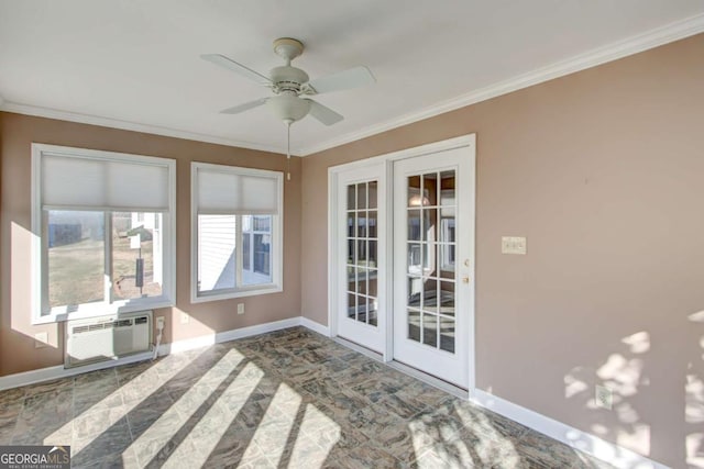 sunroom / solarium featuring ceiling fan and a wall mounted AC