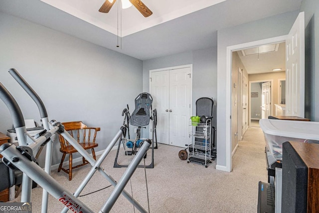 workout room with ceiling fan