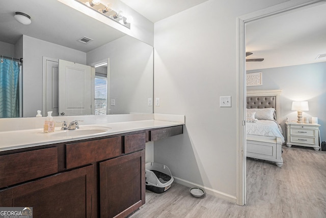 bathroom featuring vanity and hardwood / wood-style floors