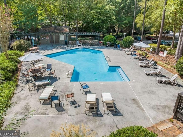 view of pool featuring a patio