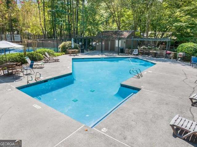 view of pool featuring a patio