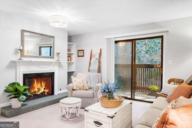 living room with light colored carpet