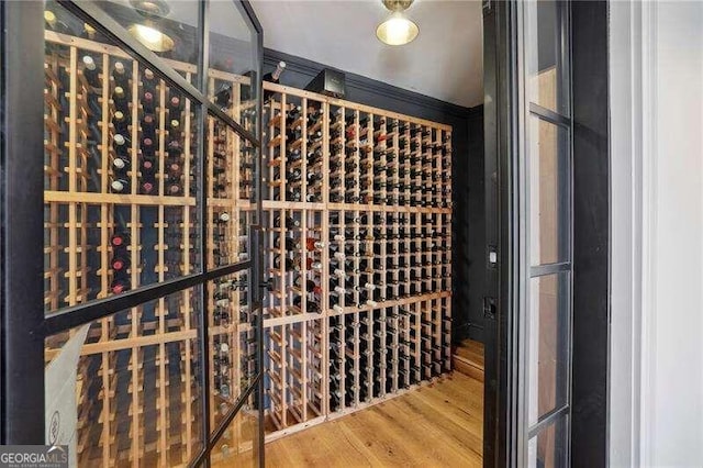 wine cellar featuring wood-type flooring