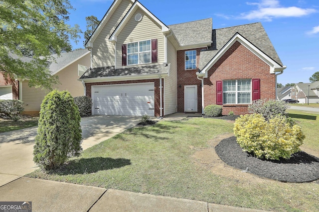 view of front property with a garage and a front lawn