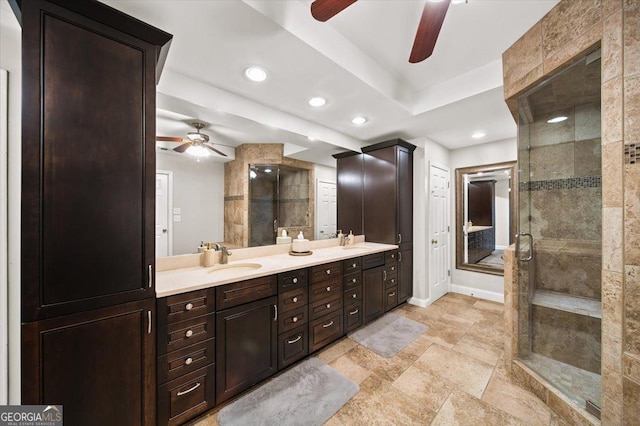 bathroom featuring vanity and walk in shower