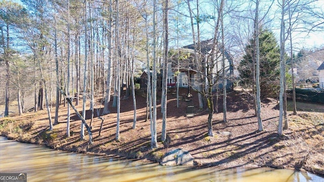 view of yard with a water view