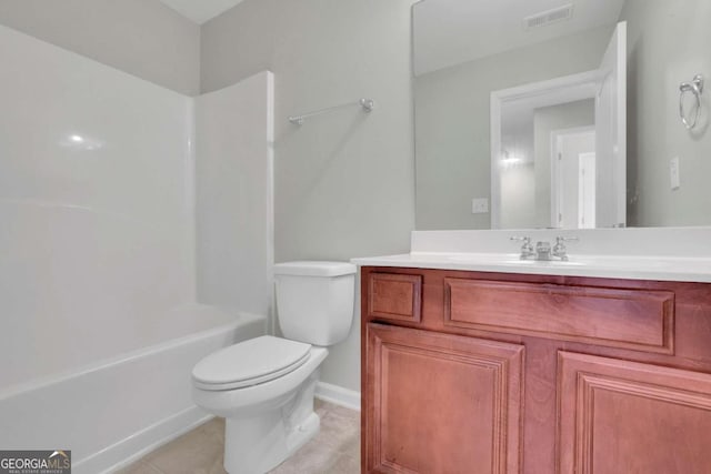 full bathroom featuring tile patterned flooring, vanity, toilet, and shower / washtub combination