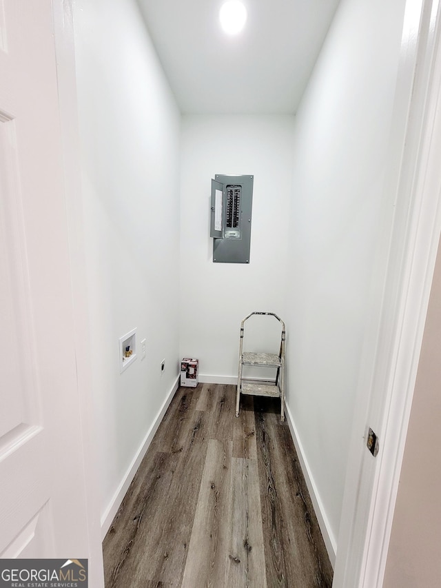 1311 Juniper St, Lagrange, GA 30240 - washroom featuring hookup for a washing machine, electric panel, wood finished floors, hookup for an electric dryer, and laundry area