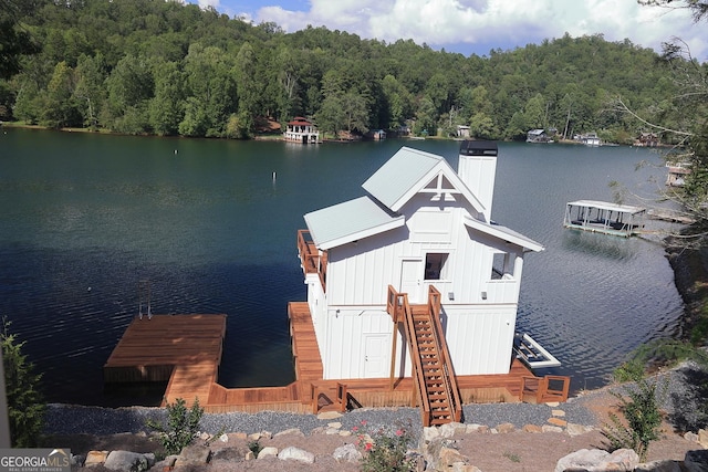 view of dock with a water view