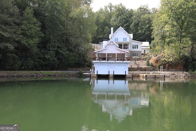 dock area with a water view