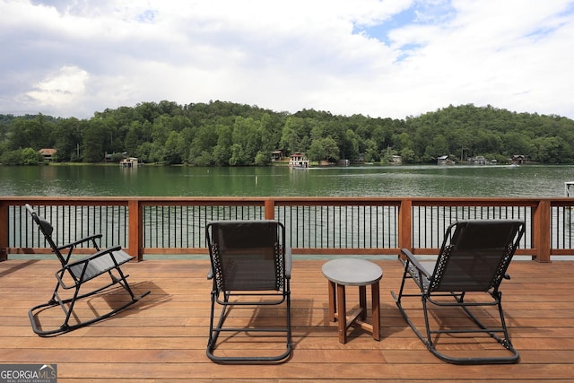 wooden terrace with a water view