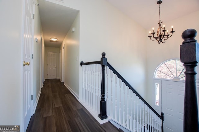 interior space featuring a chandelier and hardwood / wood-style flooring